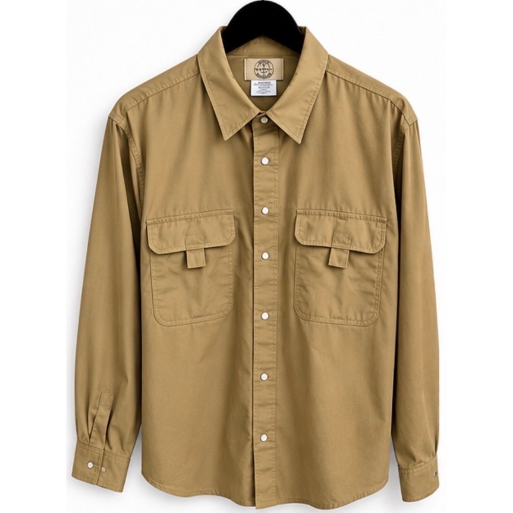 Haband Travelers Mens XL Khaki Tan Long Sleeve Button Down Utility Shirt 13E